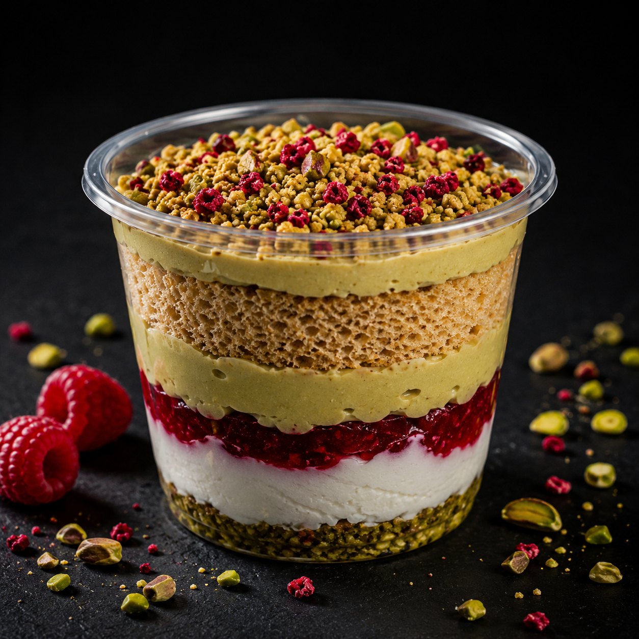Pistachio and raspberry dessert